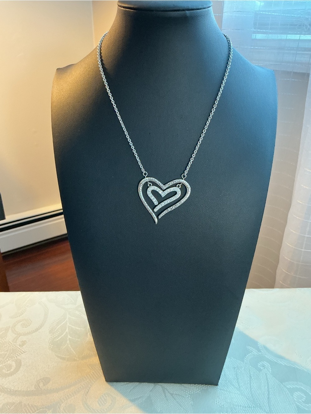 Brighton Silver-Tone Double Heart “Love Struck” Pendant Necklace
